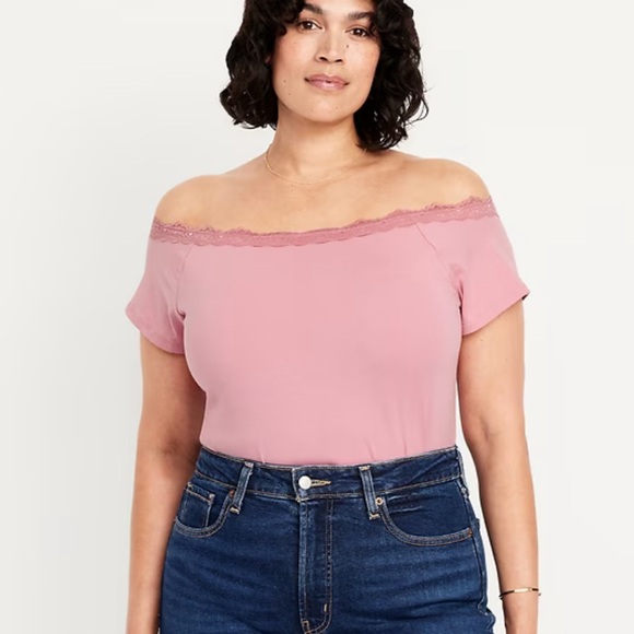 NWT Old Navy  Pink Lace off the shoulder Tee size Large - Picture 9 of 13